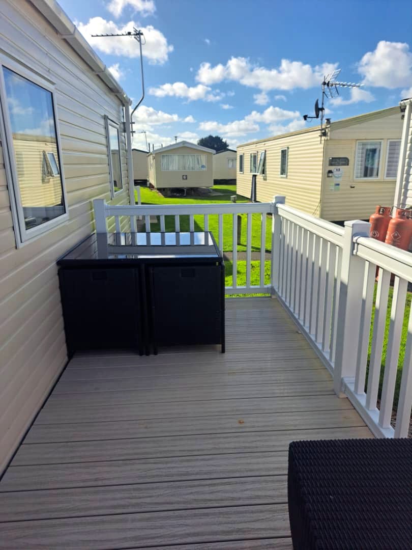 Decking and holiday park view at Selina's Retreat